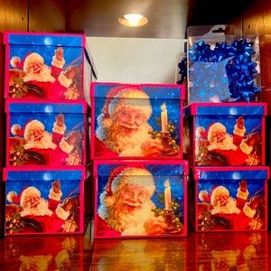🎅LINDY BOWMAN🎅 7 SANTA CHRISTMAS HOLIDAY GIFT BOXES & 9-CT MINI BOWS NWT🎁